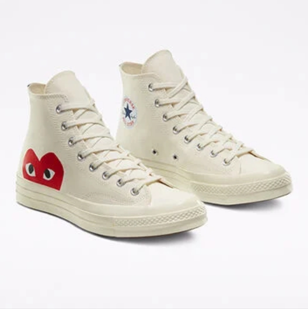 Comme des Garcons PLAY Cream Red Sneakers - Picture 3 of 16